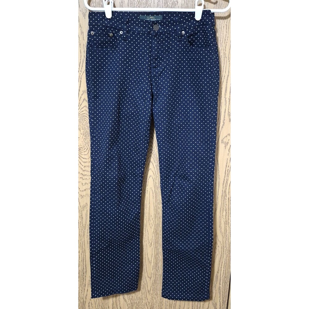 Lauren Ralph Lauren Women's Navy White Polka Dot Cotton Slim Pants Size 4